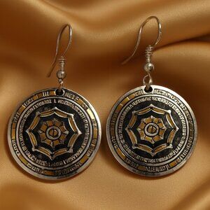 Ornate Silver and Gold Circular Earrings, Floral Star Design – Statement Jewelry